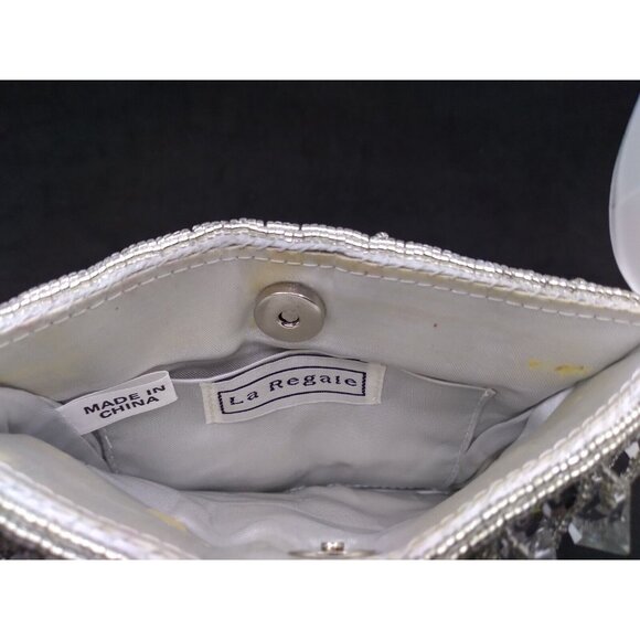 Vtg. La Regale Formal Clear Faux Crystal Bead Silver Gold sequined Hand Bag READ - Picture 2 of 10